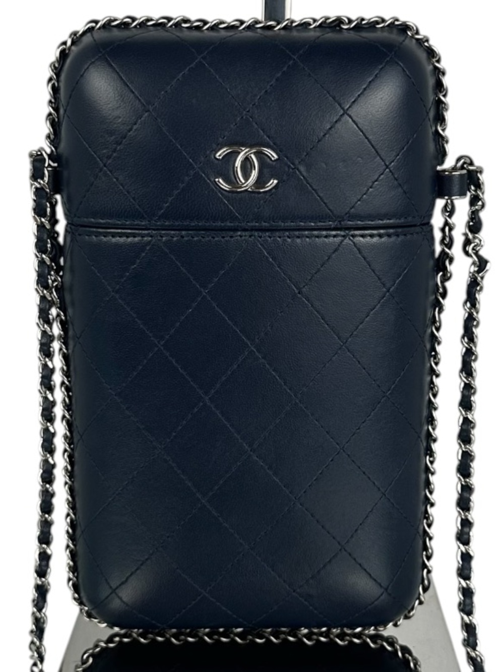 Chanel CC NAVY Leather Phone Holder on Chain SHW